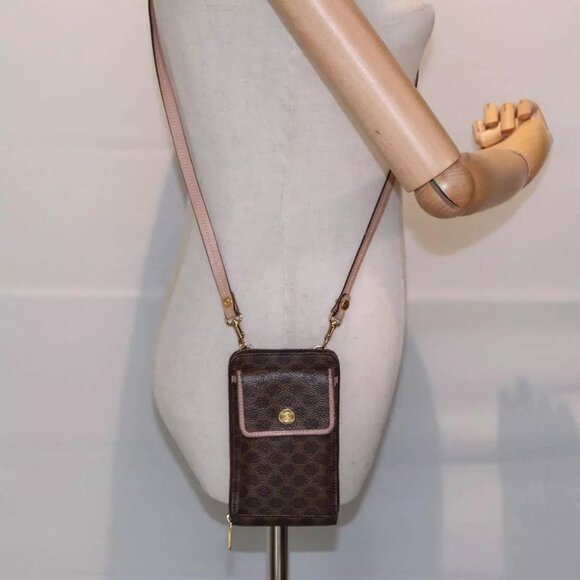 CELINE Macadam Canvas Shoulder Wallet PVC Leather Gold Brown Auth - Picture 1 of 16